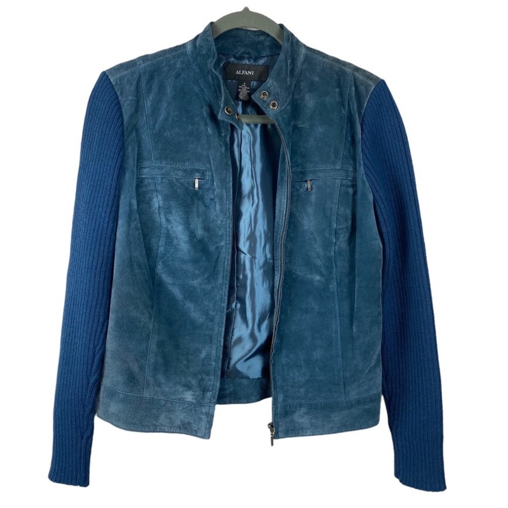 Alfani Teal Suede Jacket with Navy Knit Sleeves